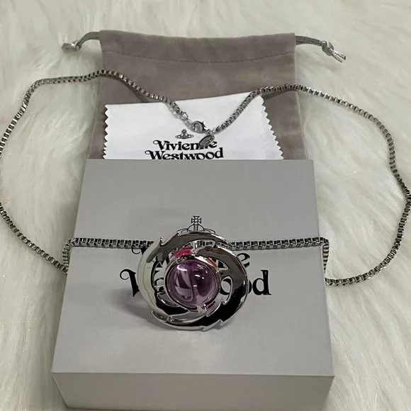 Vivienne Westwood Pink Orb Necklace Silver - Picture 6 of 6